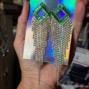 Thalia Sodi Green and Silver Fringe Earrings